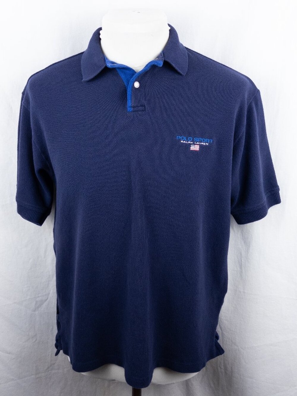Vintage Polo Sport Ralph Lauren Polo Shirt Navy Blue USA Flag Cotton Medium M